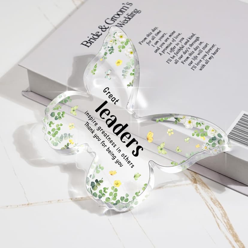 Boss Christmas Gifts, Boss Lady Gifts for Women, 5x3.8x0.5 Inch Butterfly Acrylic Plaque Decor, Birthday Retirement Leaving Going Away Boss Day Christmas Gift for Female Boss Leaders Manager