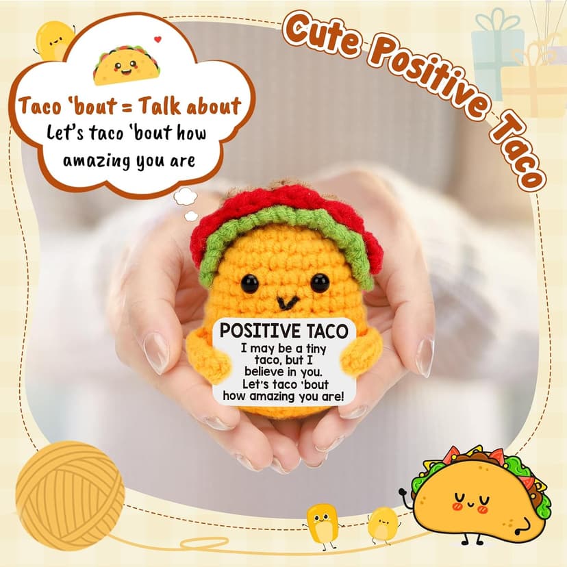 Mini Emotional Taco Support Funny Birthday Gifts for Women Men Mom Dad Husband Daughter Sister Friend Coworker Inspirational Relaxation Gifts Positive Crochet Animals Party Favors Christmas Stuffer