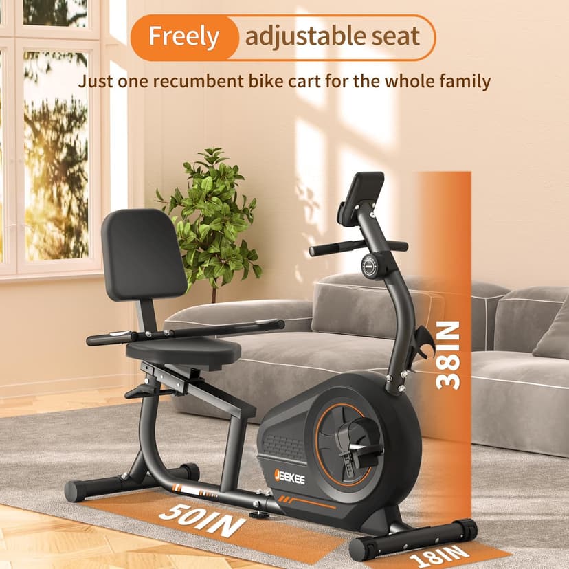 JEEKEE Recumbent Exercise Bike for Seniors,Stationary Bikes for Home, 400LB Capacity & 16 Levels Magnetic Resistance, Heart Rate Handle