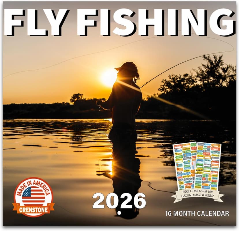 Fly Fishing Calendar 2026 - Angling Wall Calendar Bundle | 12" x 24" Open | 100+ Reminder Stickers | Fisherman Gifts, Office Supplies | Made in USA