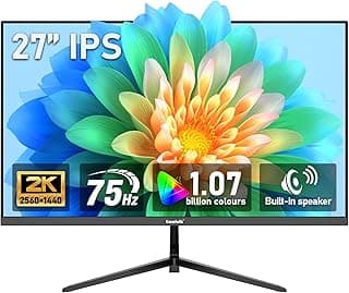 Gawfolk 27 inch IPS 2K QHD (2560×1440) Computer Monitor 75Hz Gaming PC Screen, 1ms,Adaptive Sync,100% sRGB, 1.07 Billion Colours, HDMI2.0、DisplayPort 1.4, Built-in Speaker - Black