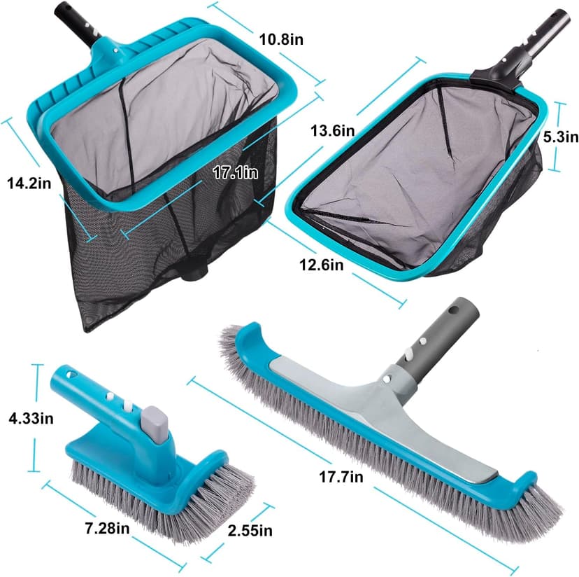 Sepetrel Deluxe Swimming Pool Cleaning Kit Including 2 Brush Heads, 2 Pool Skimmer Nets(NO Pole)