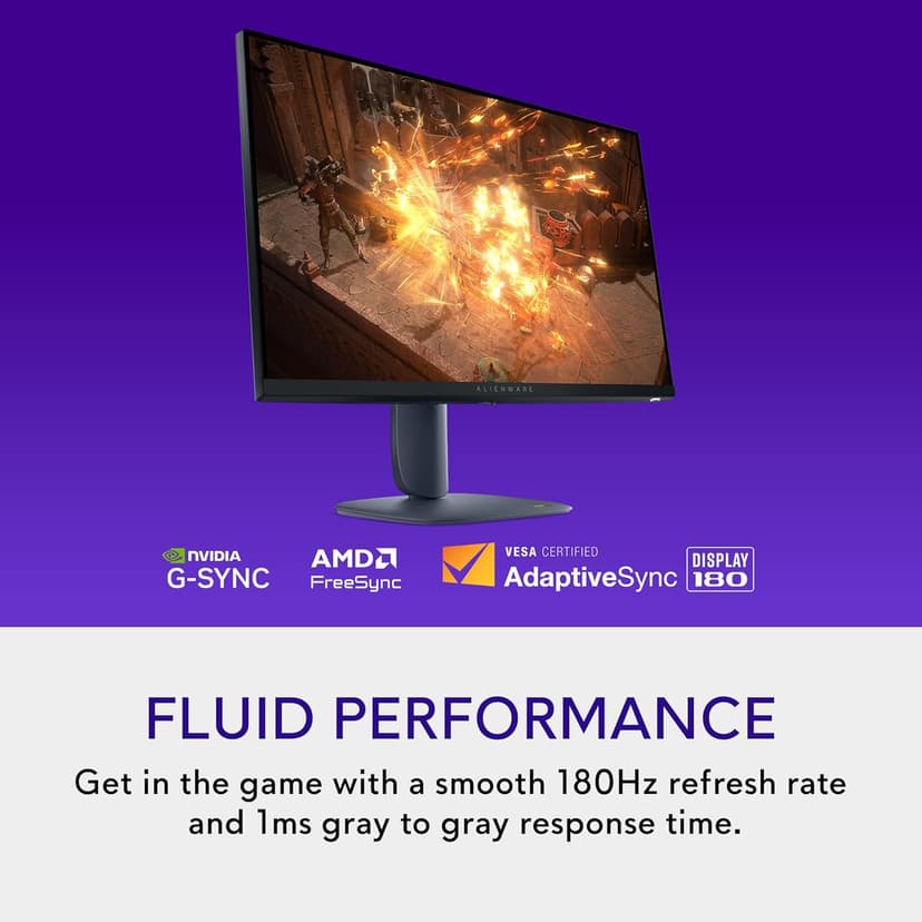 Alienware 27 Gaming Monitor - AW2725DM - 27-inch QHD 180Hz 1ms Display, IPS, NVIDIA G-SYNC, AMD Freesync, VESA AdaptiveSync.