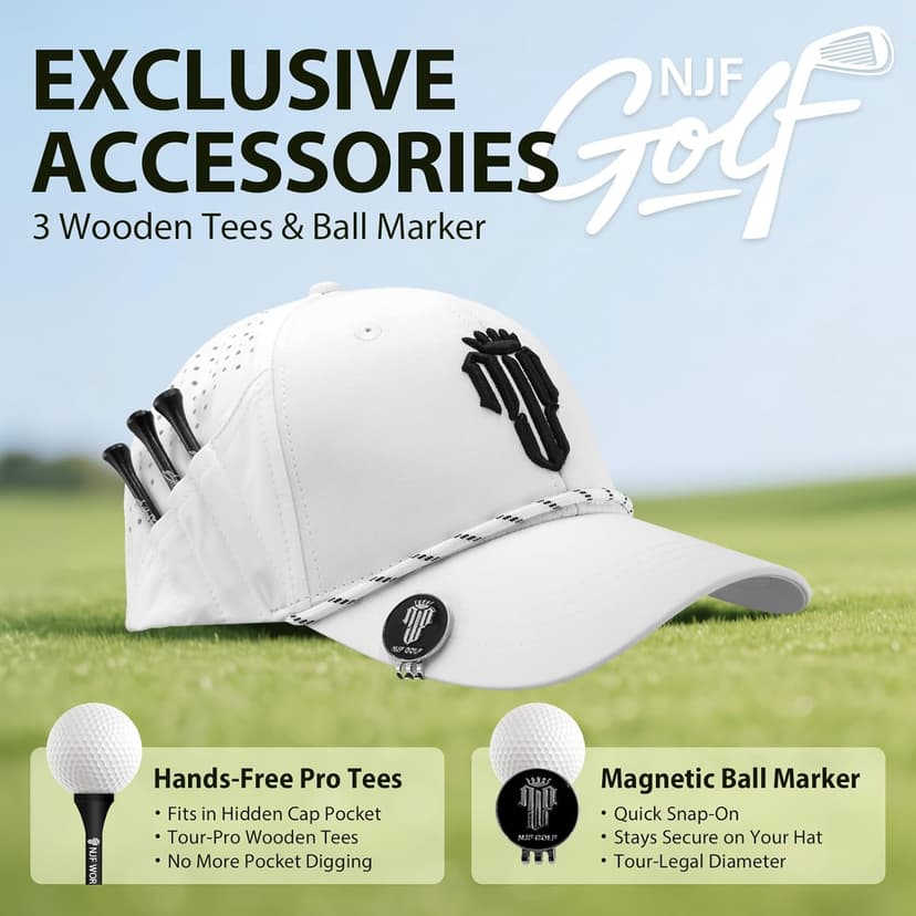 NJF Golf™ Adjustable Golf Cap for Women – Breathable Hat with Magnetic Ball Marker & Tee Holders, Lightweight Golf Hat