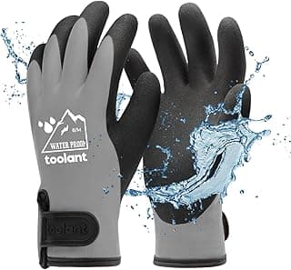 toolant 100% Waterproof Gloves for Men and Women, Winter Work Gloves for Cold Weather, Touchsreen, Thermal Insulated Freezer Gloves, With Grip, Grey, Medium
