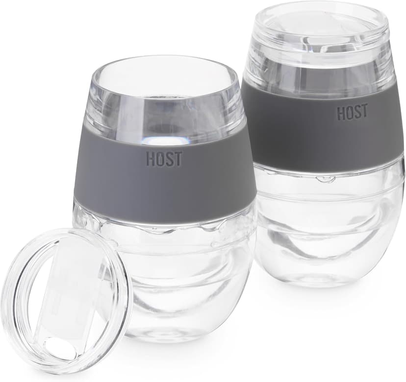 HOST Freeze Wine Glasses with Lids, Insulated Cooling Cups with Freezing Gel, Wine Tumbler Gifts for Women, Freezable Tumblers for Cocktails, Outdoor Party, and Home Bar Gifts, 8.5 oz Set of 2, Gray