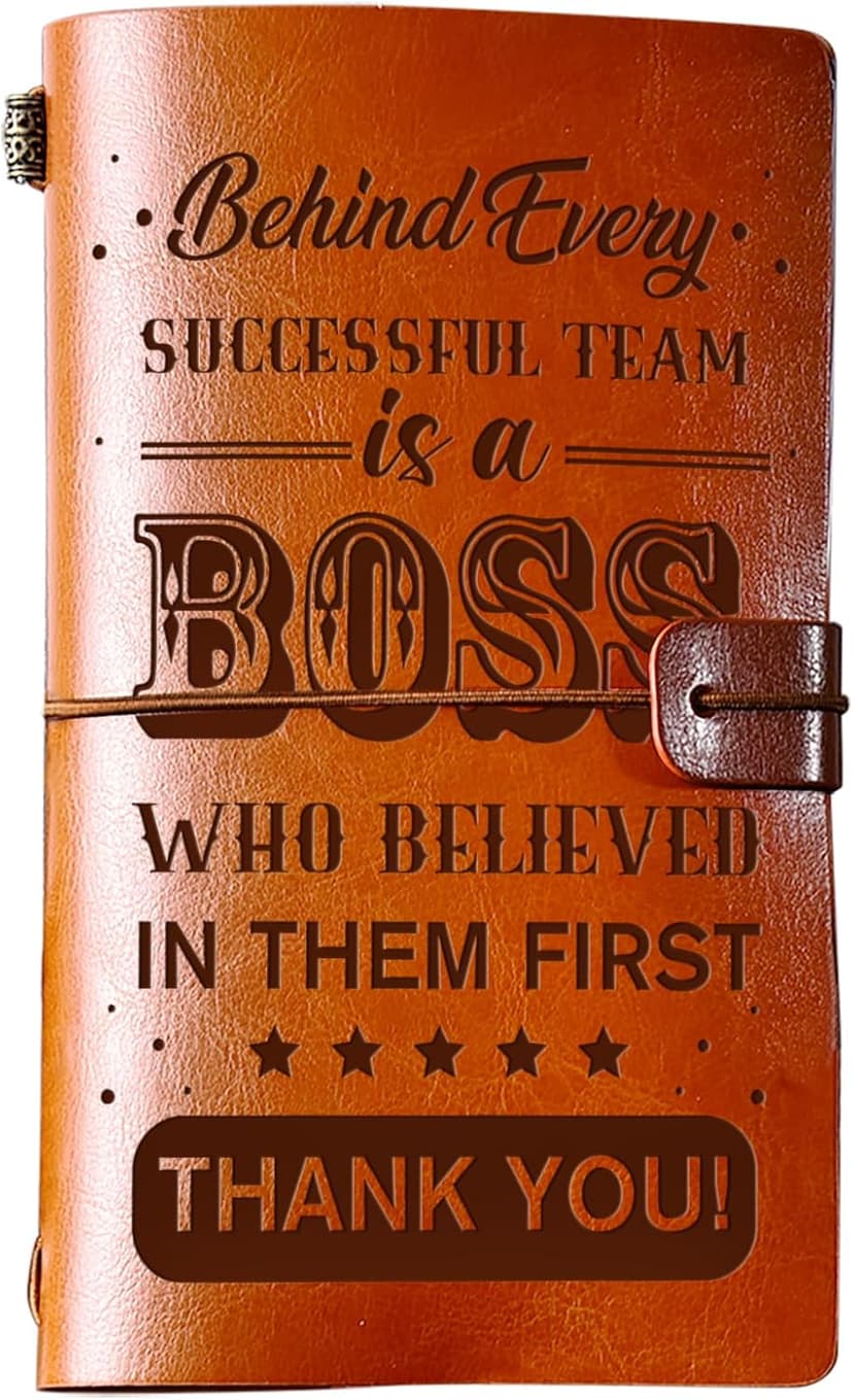 PRSTENLY Boss Gifts Leather Journal, 140 Page Refillable Journal Thank You Appreciation Farewell Retirement Christmas Birthday Bosses Day Gifts for Women Men Boss Lady