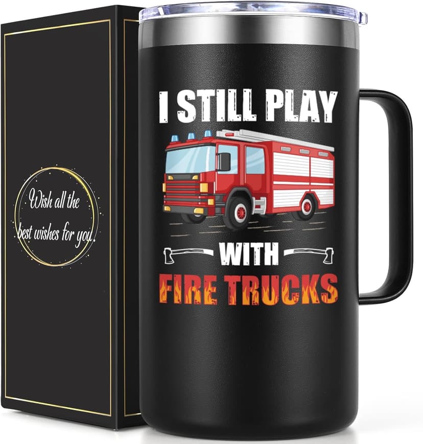 Lifecapido Firefighter Gifts for Men, I Still Play With Fire Truck 20oz Insulated Coffee Mug, Fire Fighter Fireman Christmas Gifts for Firefighters Men, Black