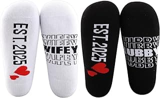 MBMSO Couples Socks Set Newlyweds Gift Socks Hubby and Wifey Est. 2025 Wedding Gift for Bride and Groom Socks Engagement Gift