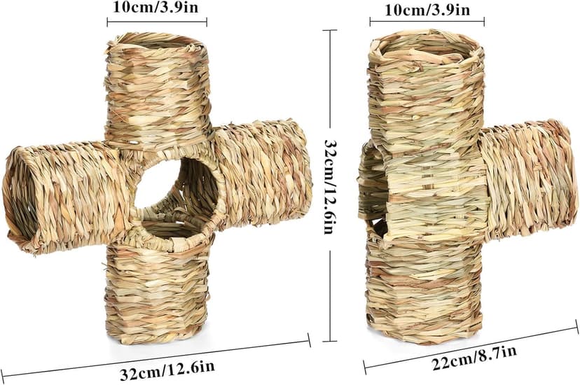 Rabbit Grass House Woven Pet Bed 4-Way Tube Tunnel Nest Chew Toys for Hamster Hedgehog Junior Hamster Grass House Rabbit Grass Tunnel Edible Hand Made Natural Grass Hideaway