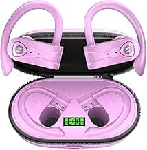 Bluetooth Headphones Noise Canceling 4 Mics Clear Call Stereo Bass Sound 60H Playtime Wireless Charging Case Over Ear Earphones LED Digital Display Headset with Earhooks for Sports Running Workout Gym