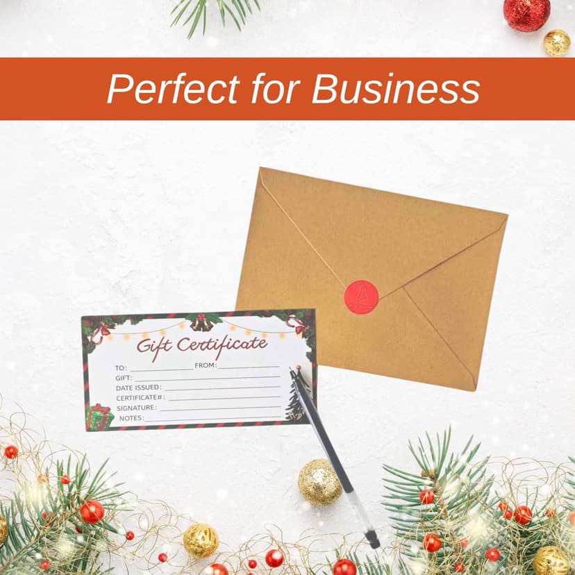 30 Pack Gift Certificates for Business with 30 Kraft Envelopes 30 Stickers for Holiday Christmas Small Business Restaurants Spa Beauty Makeup Hair Salon