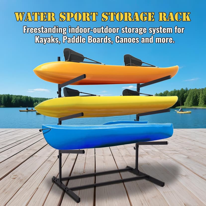 Kayak Storage Rack, Heavy Duty Kayak Racks for Garage and Outdoor Storage, Storage Rack for Kayak, Canoe, Surfboard & Paddleboard-3 Levels