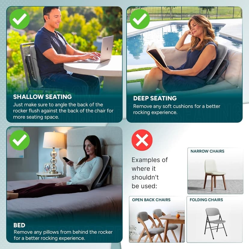 READY ROCKER Ultra| Adjustable Ergonomic Portable Rocker | Back Pain Relief & Relaxation | Back & Lumbar Support for Chair | Lightweight & Portable | 4.0 Model (Dove)