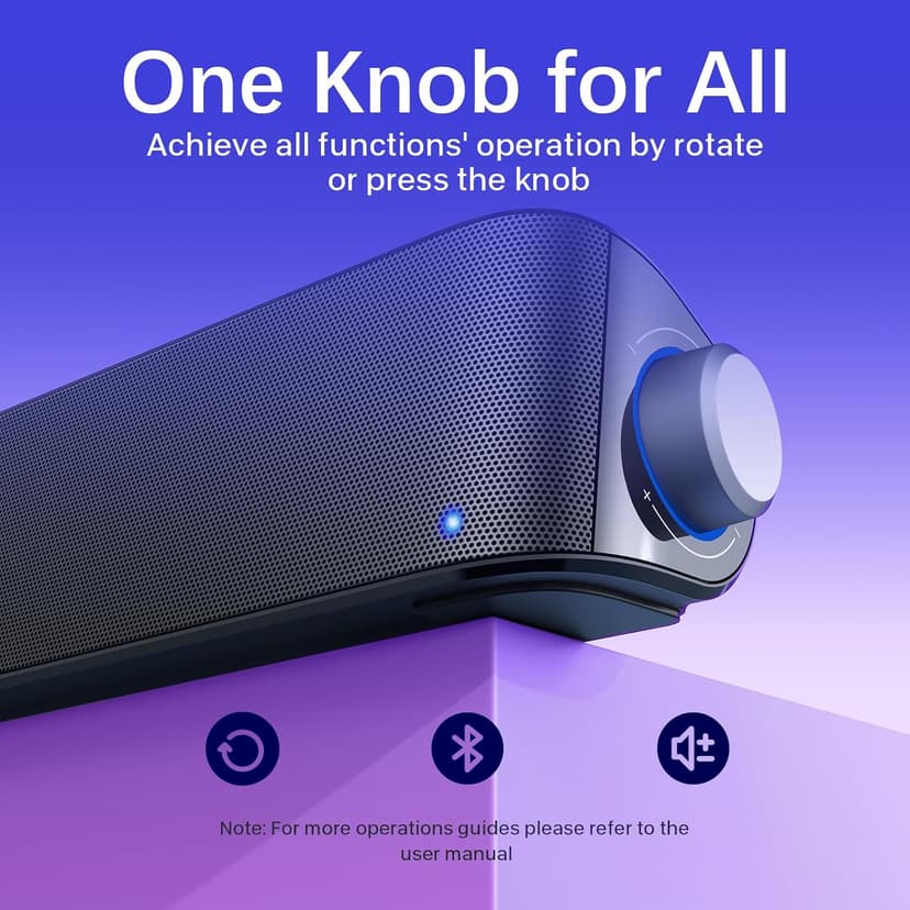 Nylavee Computer Speakers, Hi-Fi Stereo Computer Sound Bar with Bluetooth & 3.5mm Aux, USB/USB-C Powered for Desktop PC, Laptop & Monitor, Built-in Mic and Headphone Jack
