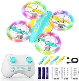 LED RC Drone for Kids 6+, Christmas Birthday Gift for Boys & Girls with Remote Batteries, 360° Flip, High Speed Mode, 45 Min Flight Indoor and Outdoor Flying Toy - Blue Yellow