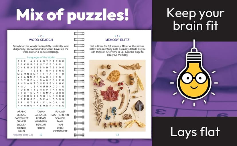 Large Print Memory Puzzles: 175+ Puzzles and Activities for Adults to Exercise Memory and Improve Focus - Includes Spiral Bound / Lay Flat Design and ... Font for Easy Reading (Brain Busters) 1646385039