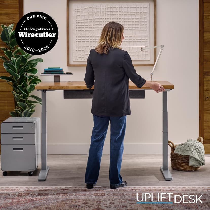 UPLIFT DESK Bamboo (48 x 30 inch) Standing Desk 2-Leg V3 Adjustable Stand Up C-Frame (Black), Advanced Keypad, Wire Grommets, Wire Tray, Rocker Board