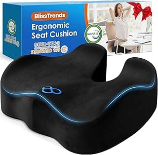 BlissTrends Seat Cushion with Velvet Cover, Thick Memory Foam Cushions for Office Chair, Car Seat, Airplane, Relieving Pressure Tailbone Sciatica Back Pain for Long Sitting, Car Drivers 4.7in Black