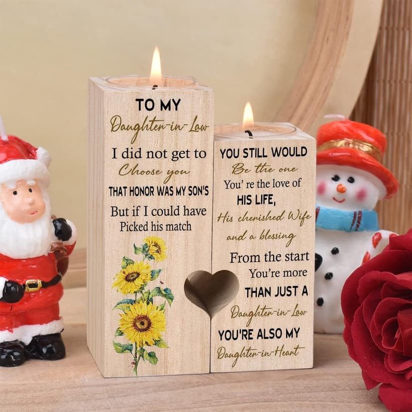 to My Daughter-in-Law from The Start You're More Than JUST A Daughter-in-Law You're Also My Daughter-in-Heart Personalized Wooden Candle Holder for Couple Birthday Candle Decoration B09N3J7HYY