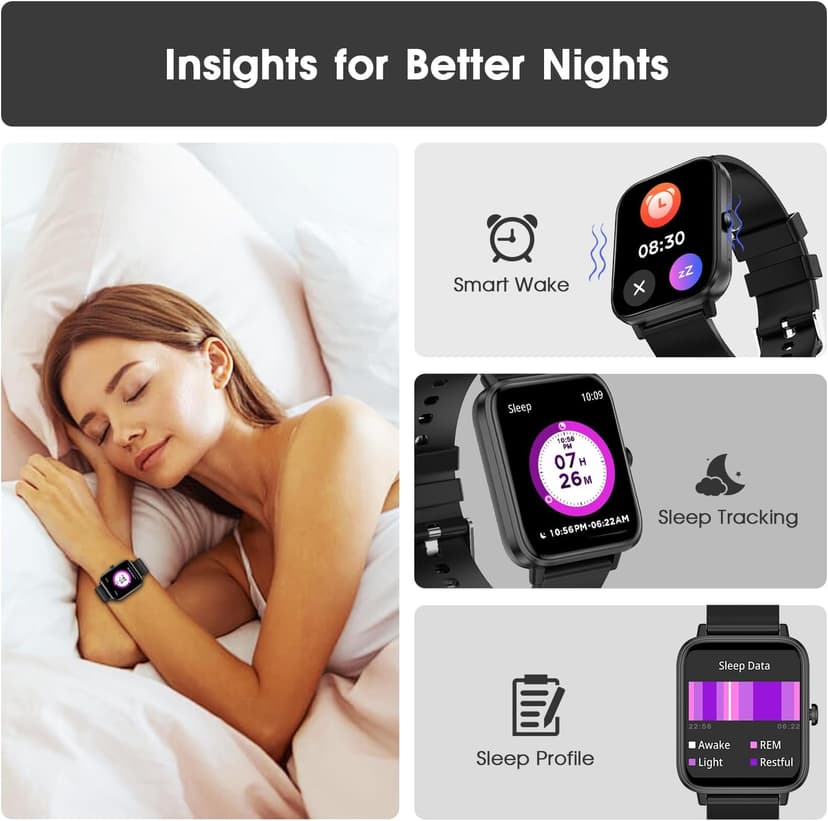 Smart Watch (Answer/Make Call): 1.85" Waterproof Fitness Trackers with 24-Hours Blood Pressure Heart Rate SpO2 Sleep Monitor Watches for Men Women, iPhone Android Compatible (Stone Black)