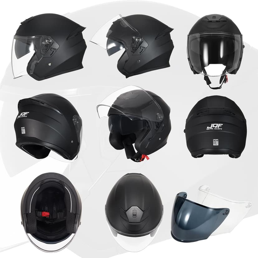 Motorcycle Helmets Open Face for Streey Moped Scooter, Dual Visor 3/4 Moped Helmets for Adults Motorbike Half Helmet 601 DOT Approved Men and Women