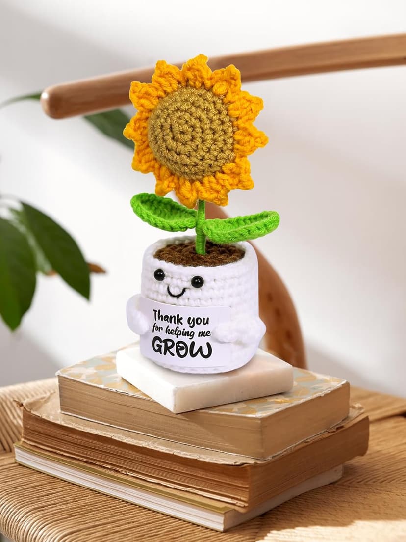 U-Goforst Teacher Appreciation Gifts, Emotional Cheer Thank You Gifts for Women Boss Coworkers Friends, Support Positive Handmade Crochet Sunflower Pot for Birthday Christmas Last Day of School