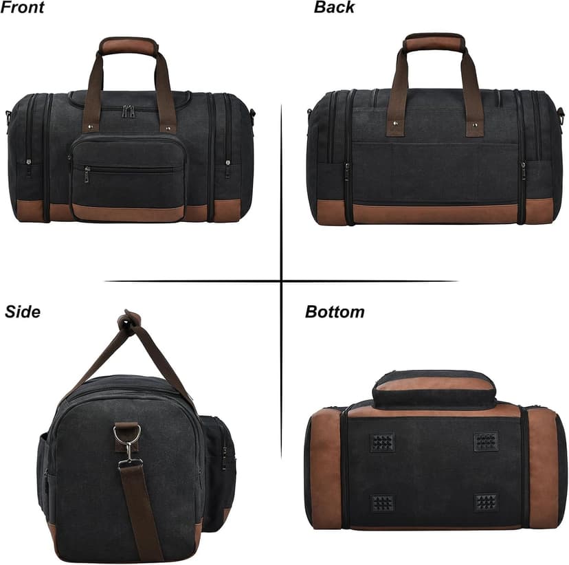 Litvyak Duffle Bag for Travel, 50L Canvas Travel Duffel Bags Overnight Weekend Gym Carry On Luggage Bag for Men & Women(Black)