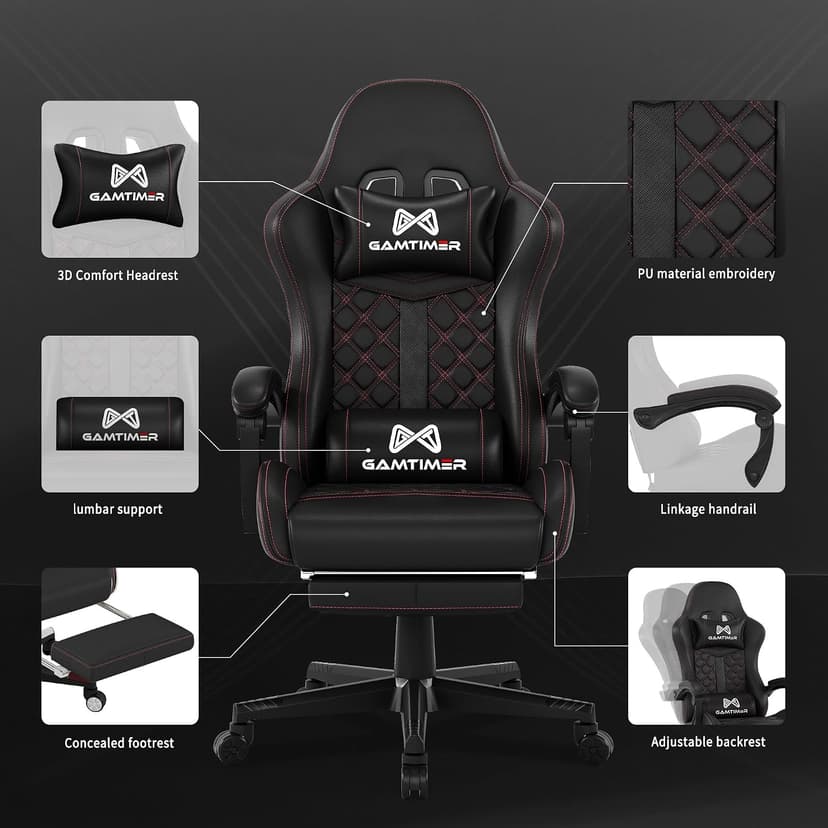Gamtimer Gaming Chair, 400 lbs Adult Chair, High Back Computer Chair with Footrest and Linked Armrests, Office Video Game Chair with Lumbar Support (Black)