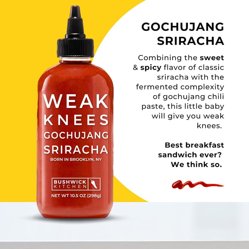 Gochujang Srirahca Hot Sauce, Hot Honey, Spicy Maple Syrup - Made in the USA - Gourmet Cooking Gift - Foodies & Grill Lovers Weak Knees Spicy Sampler Gift Set with Spicy Honey, Sriracha & Maple Syrup B0845WWTR5