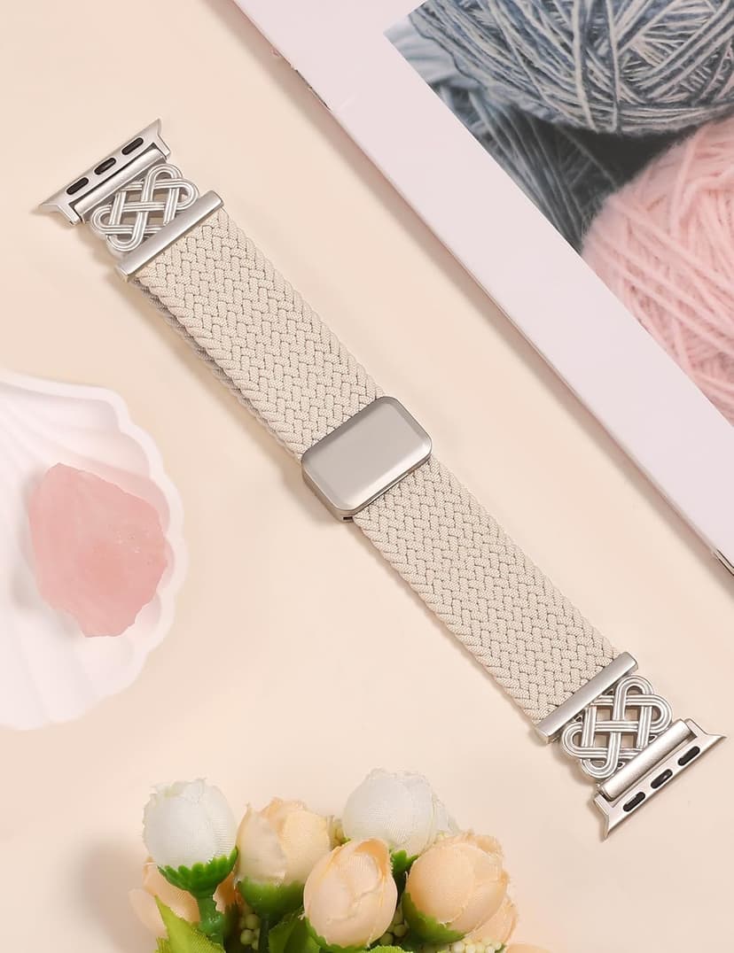 Braided Magnetic Band Compatible with Apple Watch Bands 38/40/41/42/44/45/46/49mm Women Men, Celtic Knot Stretchy Elastic Nylon Fabric Woven Strap for iWatch Series 11 10 9 8 7 6 5 4 SE/Ultra 3 2 1