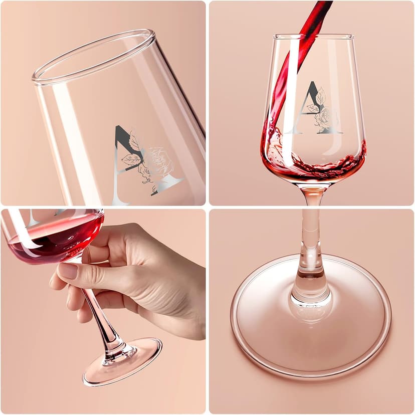 Personalized Wine Glass Gifts for Women - Monogrammed A-Z Wine Glasses Gift | Custom Christmas Gift, Valentines Day, Birthday Gifts for Women Her Mom Wife Best Friend Sister (A)