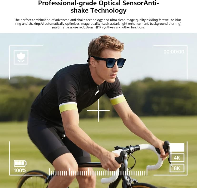 AI Smart Glasses with ChatGPT, 8MP Camera Glasses with Camera and Audio, AI Translation Sunglasses with 164 Languages, Bluetooth Sunglasses with Voice /Calling, 8-Hour Music Playback, Gradient Blue