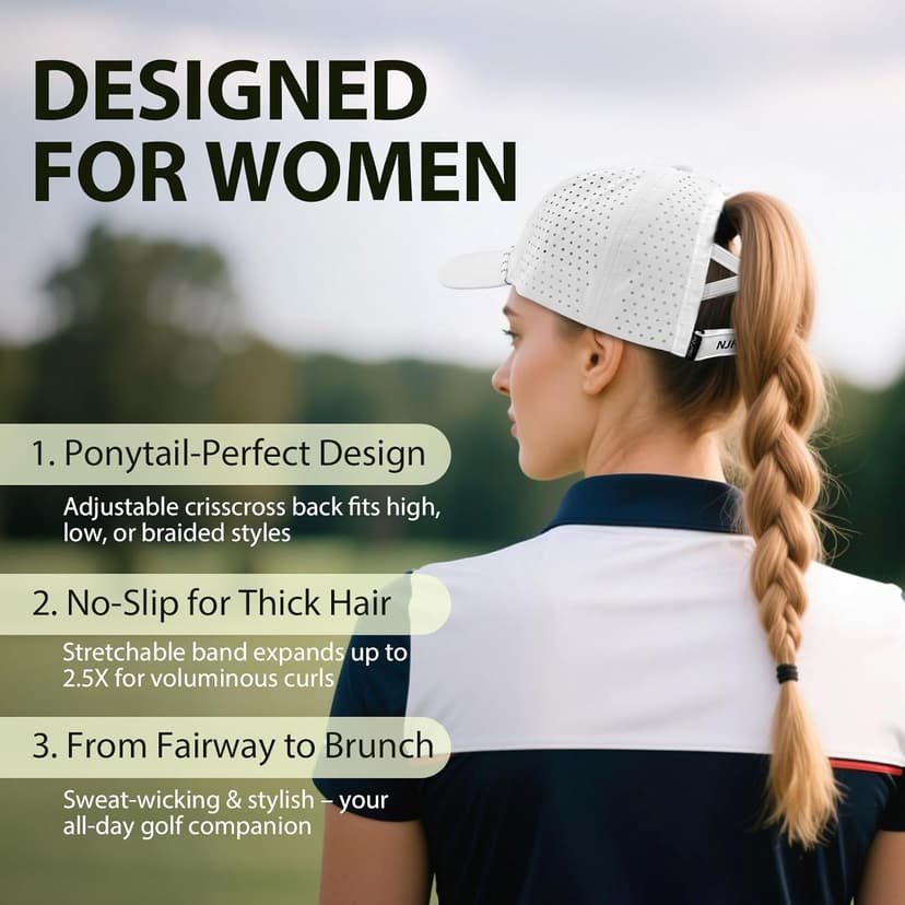 NJF Golf™ Adjustable Golf Cap for Women – Breathable Hat with Magnetic Ball Marker & Tee Holders, Lightweight Golf Hat