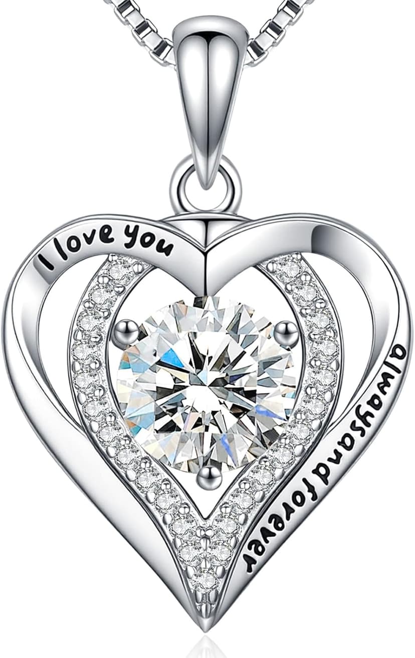 Moissanite Necklace for Women, 1-3 Carat Heart Pendant Necklace, 925 Sterling Silver, Anniversary Present for Wife, Women, Birthday Gifts for Wife, Jewelry Gifts for Christmas, Valentine's Day