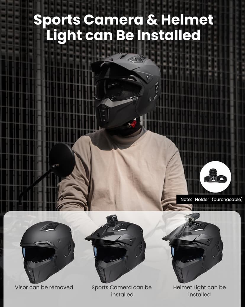 ILM Open Face Motorcycle 3/4 Half Helmet for Men and Women, Vintage Retro Helmet with Visor for Moped ATV Cruiser Scooter DOT Model Z302(Matte Black,Large)
