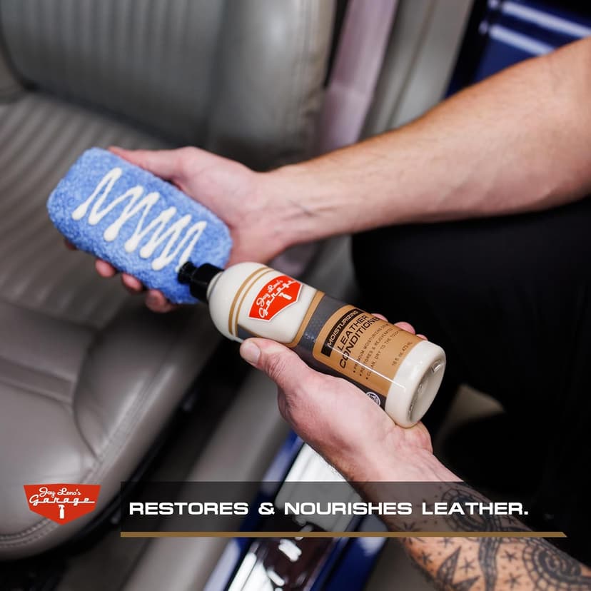Jay Leno's Garage Car Leather Conditioner and Auto Leather Care - Professional Leather Conditioner for Car Seats, Nourishes Protects & Restores, Lanolin & Beeswax Formula, Non-Greasy Finish (16 oz)