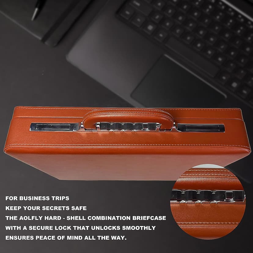 Large Business Briefcase for Men - Hard Case PU Leather Attache with Lock ,Expanding Business Briefcase Bag for Professionals