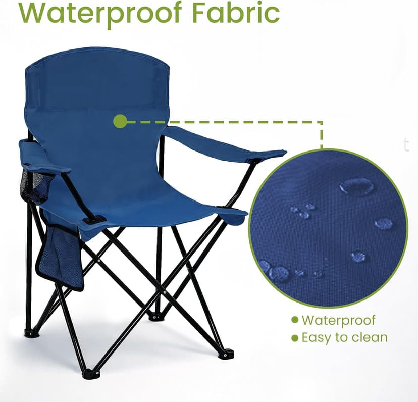 2 Pack Folding Camping Chair with Cup Holder & Side Storage Bag 300lbs Capacity Lightweight High Back Portable for Beach, Picnic, Sport, Cyan