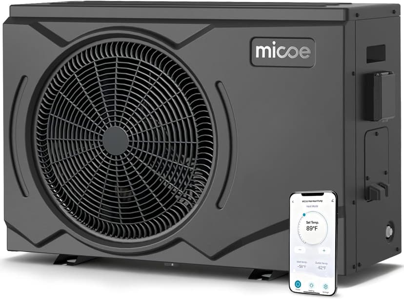MICOE 35,000 BTU Smart Swimming Pool Heat Pump, Electric Pool Heater for 12,000 Gallons Above Ground & Inground Pools, App-Controlled Heating & Cooling, 220–240V