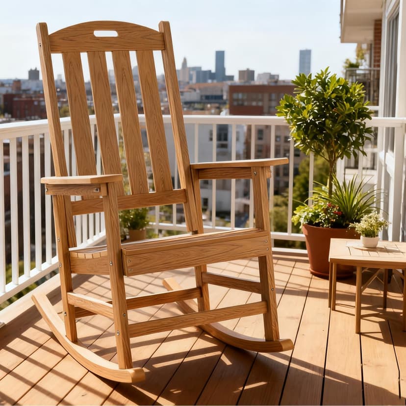 Rocking Chair Indoor Oversized Wooden Slatted Porch Rocker for Outdoor All Weather Lounge Garden Chair Comfortable Seating for Patio Deck Backyard Lawn Fire Pit, Wide Seat and High Back, Teak