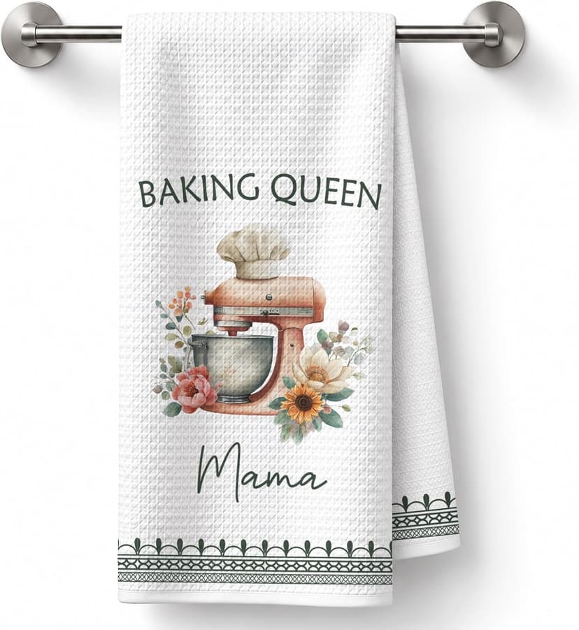 Baker Mama Towel with Quote: Baking Queen Mama. Set of 1. Baking Mama Gifts Baker Kitchen Towel, Gift for Mom Loves to Bake B0HCR77M1L