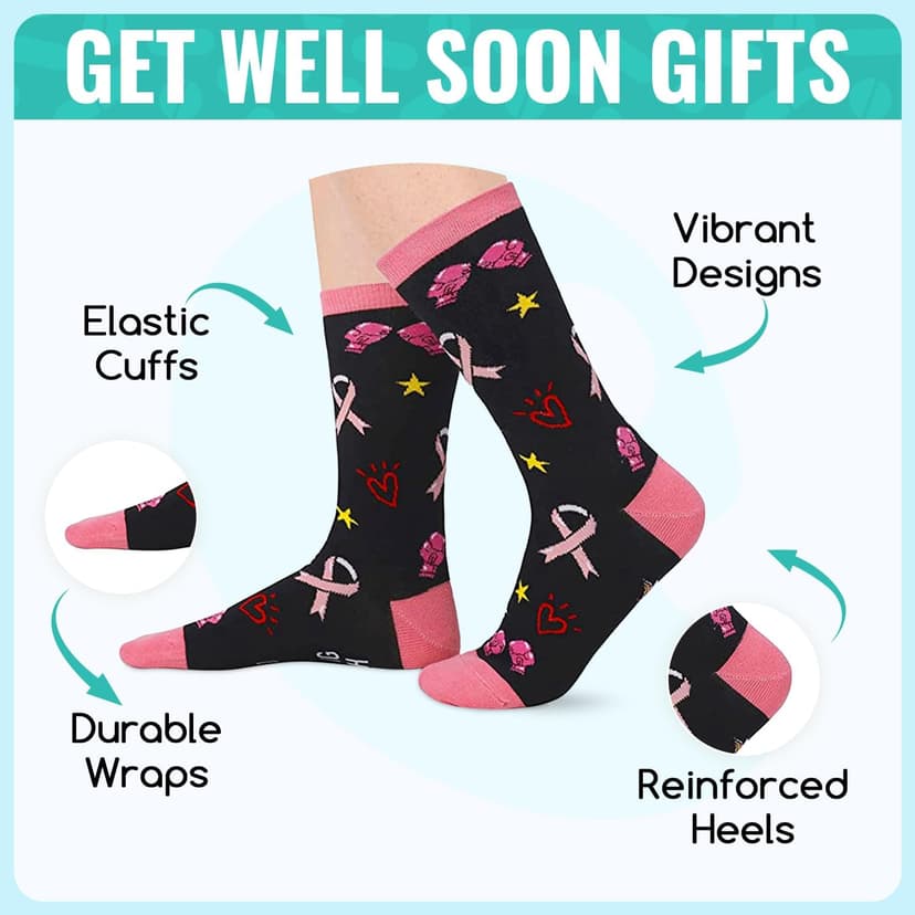 HAPPYPOP Cancer Awarenesss Gifts - Women Men Socks for Breast Cancer Survivor Chemo Patient