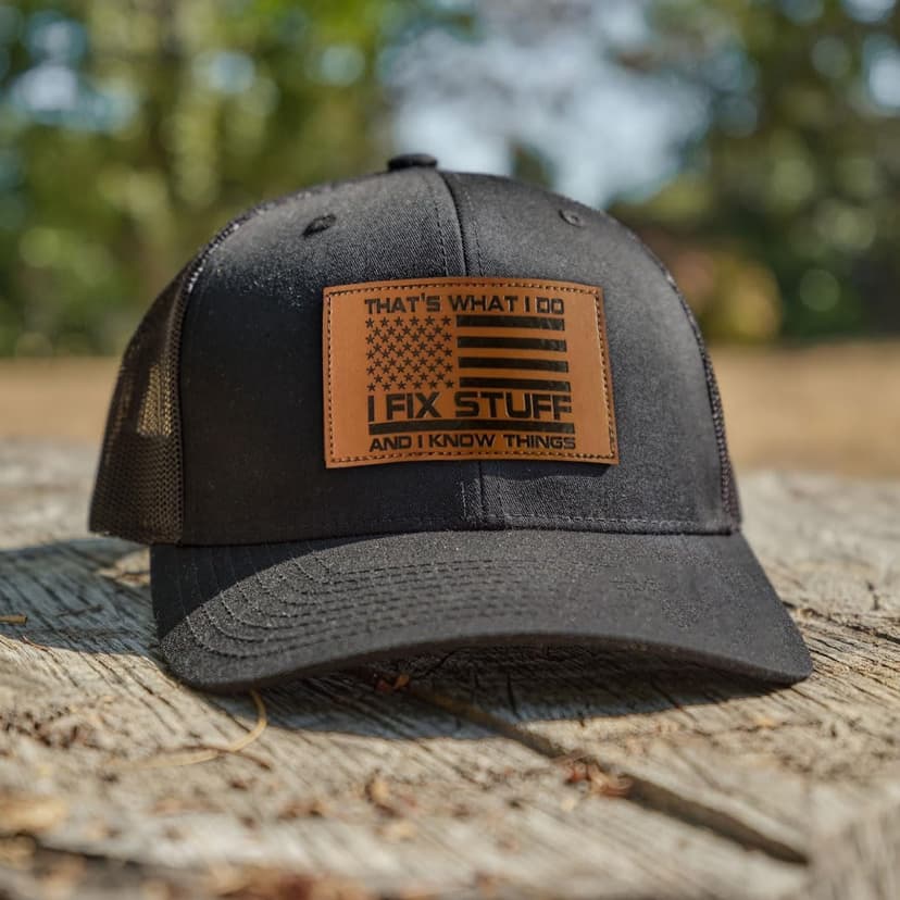 Gifts for Dad, Men,Him, Husband, Grandpa - Dad Gifts for Christmas Hat - Ideas Birthday 40th 50th 60th 70th 80th - I Fix Stuff Trucker Hat Black