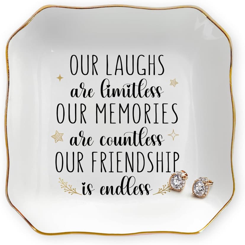 OASSIE Christmas Friendship Gifts for Women - Decorative Trinket Dish 4"x4" Ceramic Jewelry Dish Tray - Christmas Birthday Gifts for Best Friends Women Friendship Bestie BFF Sister, Friend Gift