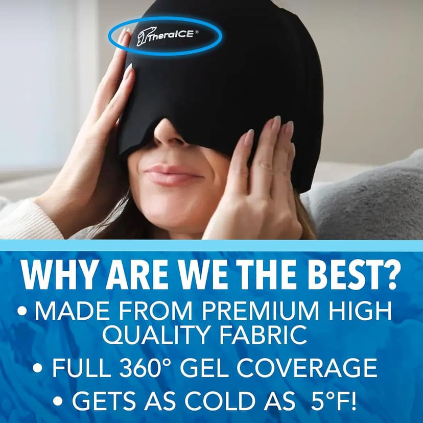 Soothing Cold Compress Gel for Sinus Tension, Stress, Hangover and Puffy Eyes, a Great Birthday Gift for Mom or Her TheraICE Migraine Relief Cap, Headache Hat Ice Pack Mask, Cooling Head Wrap B082WN9NJL