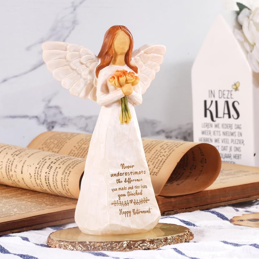 Retirement Gifts for Women, Happy Retirement Party Decorations, Retired Gifts for Teachers Coworkers Nurses Friends Sisters Retirement Gift for Woman, 5.5” Resin Angel Figurine - Retirement Gifts B0DF368QNW