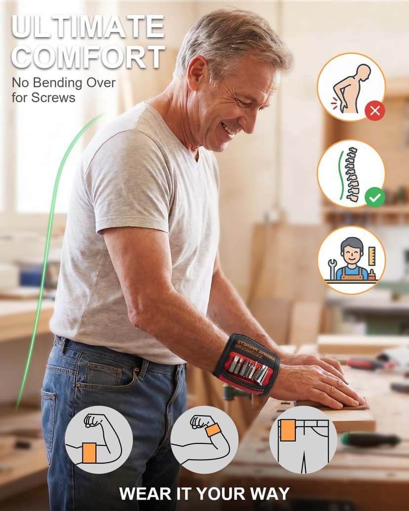 Stocking Stuffers for Men Women Gifts Magnetic Wristband: Men Gifts Tool Belt Magnet Wrist for Holding Screws Nails Christmas Gadget for Dad Adults Him Husband Who Have Everything (1)