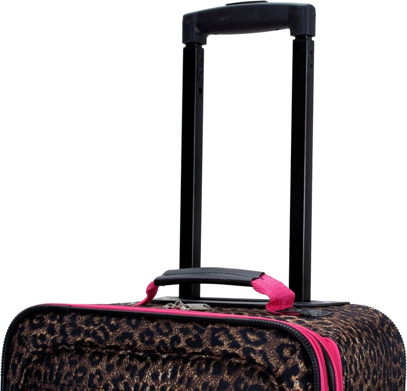 Rockland Fashion Softside Upright Luggage Set, Expandable,Lightweight,Telescopic Handle,Wheel, Pink Leopard, 2-Piece (14/19)