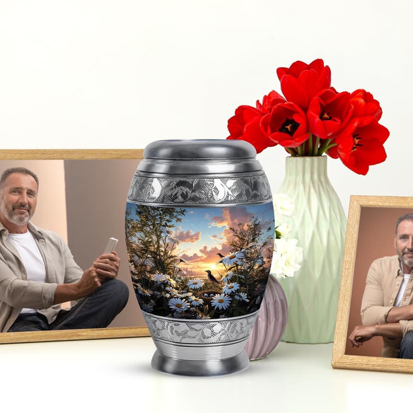 Daisies Flower Urn - Mini Urns for Ashes for Women - Companion Urn for Husband & Wife - Decorative Sunset Urns for Human Ashes Dad - Mom Cremation & Burial - 3 Inch B0GRV4BWNB